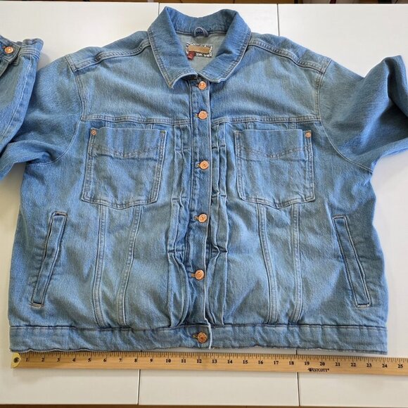 Pilcro Jean Jacket Women M Blue Comeback Boyfriend Denim Anthro Oversize Stretch - Picture 6 of 16